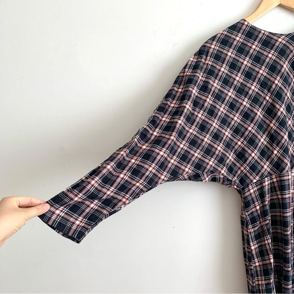 & Other Stories Plaid Long Sleeve Oversized Long Sleeve Raw Hem Mini Dress - Picture 3 of 7
